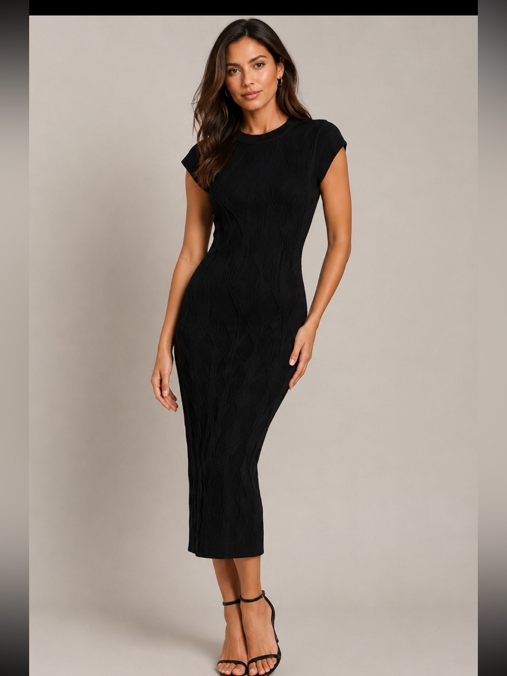 NWOT-Vince Camuto Black Knit Maxi Dress, bodycon w/ cap sleeves. M